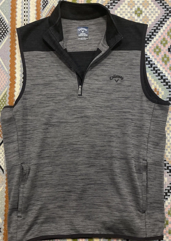 Chaleco Callaway Para Hombre L Gris Negro 1/4 Cremallera Sin Mangas Pullover Rendimiento Golf Foto 2 de 4