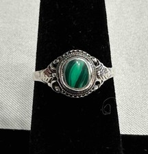 Pretty Sterling Silver Malachite Ladies Ring  Sz. 5.5