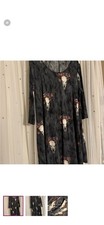 Women's Black Western Floral Skull Knit Dress Knee Length 3/4 Sleeve