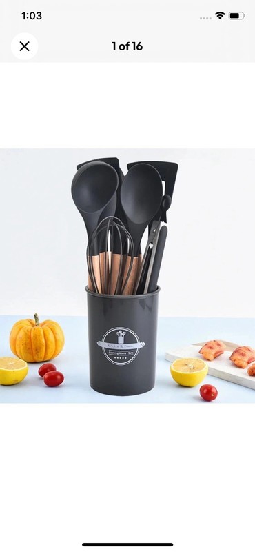 Kitchen & Dining 7pc Cooking Utensil Set Black Spoon Spatula Whisk