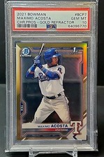 PSA 10 2021 Bowman Maximo Acosta - 1st Chrome Gold Refractor/50 Texas Rangers 