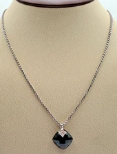 David Yurman 925 Sterling Silver Black Onyx Diamond Pendant Necklace 17”