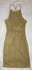 H&M Women's Gold Glitter Halter Bodycon Mini Dress Size XS