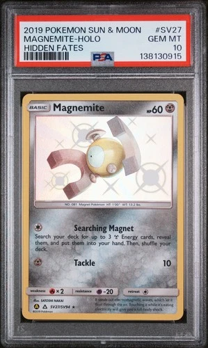 2019 POKEMON SUN & MOON HIDDEN FATES #SV27 MAGNEMITE-HOLO PSA 10