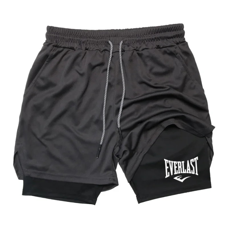 Men's compression gym shorts EVERLAST printed sports pants, double