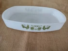 Vtg Fire King Footed Milk Glass 1.5 Qt Rectangle Casserole Green Roosters RARE?