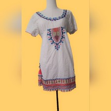 Gray Puff Sleeve Mini Sundress with Crew Neck