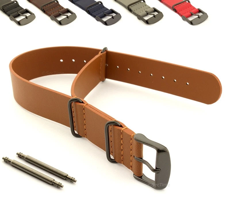 Military Genuine Leather Watch Strap Band NATO PVD Buckle 18 20 22 24 G10 MM