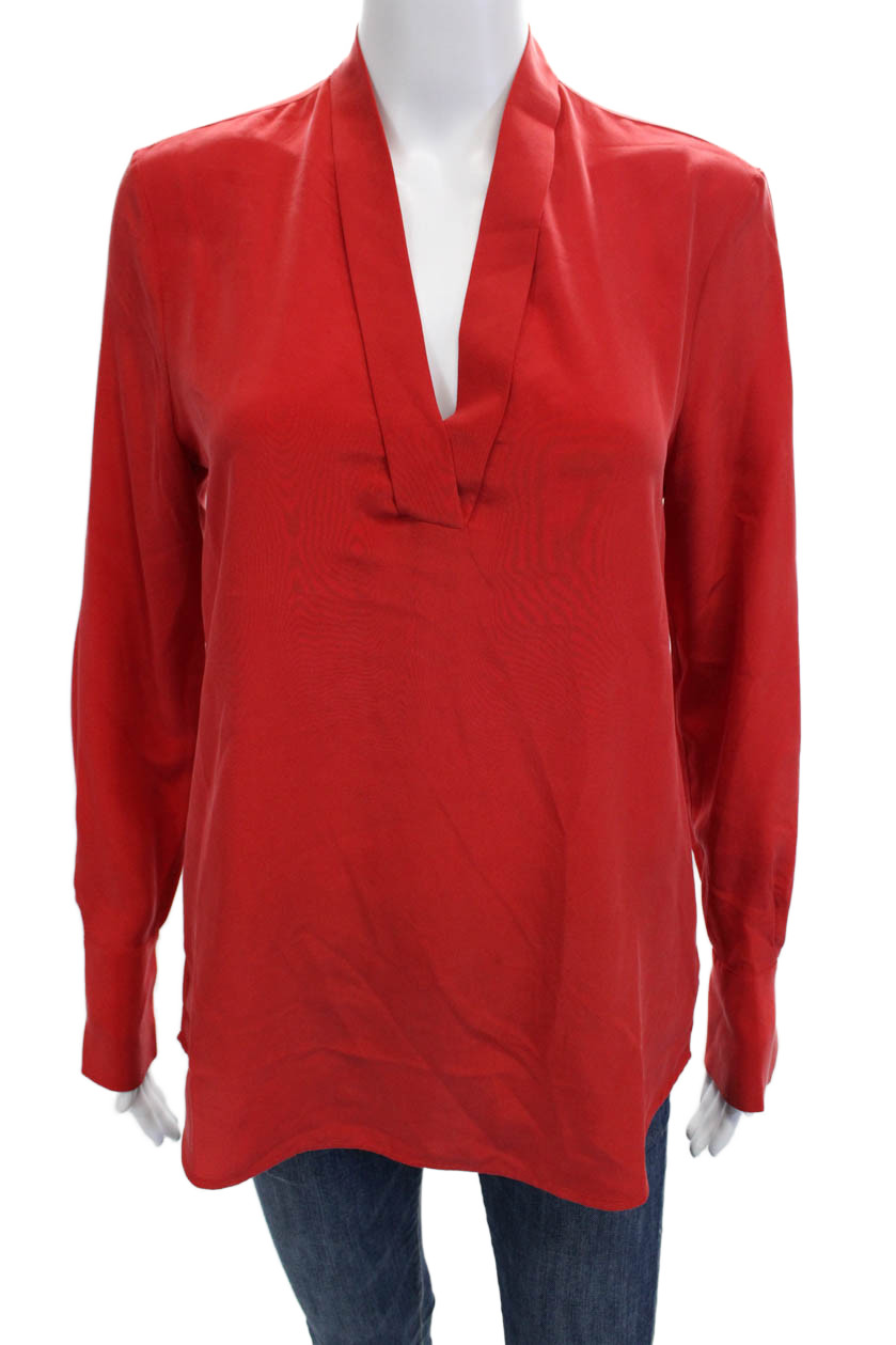 Equipment Femme Women Tunic Blouse Red Silk Button Long Sleeve Size XSFree Shipping in US $100+ Orders | $6.95 Orders Below