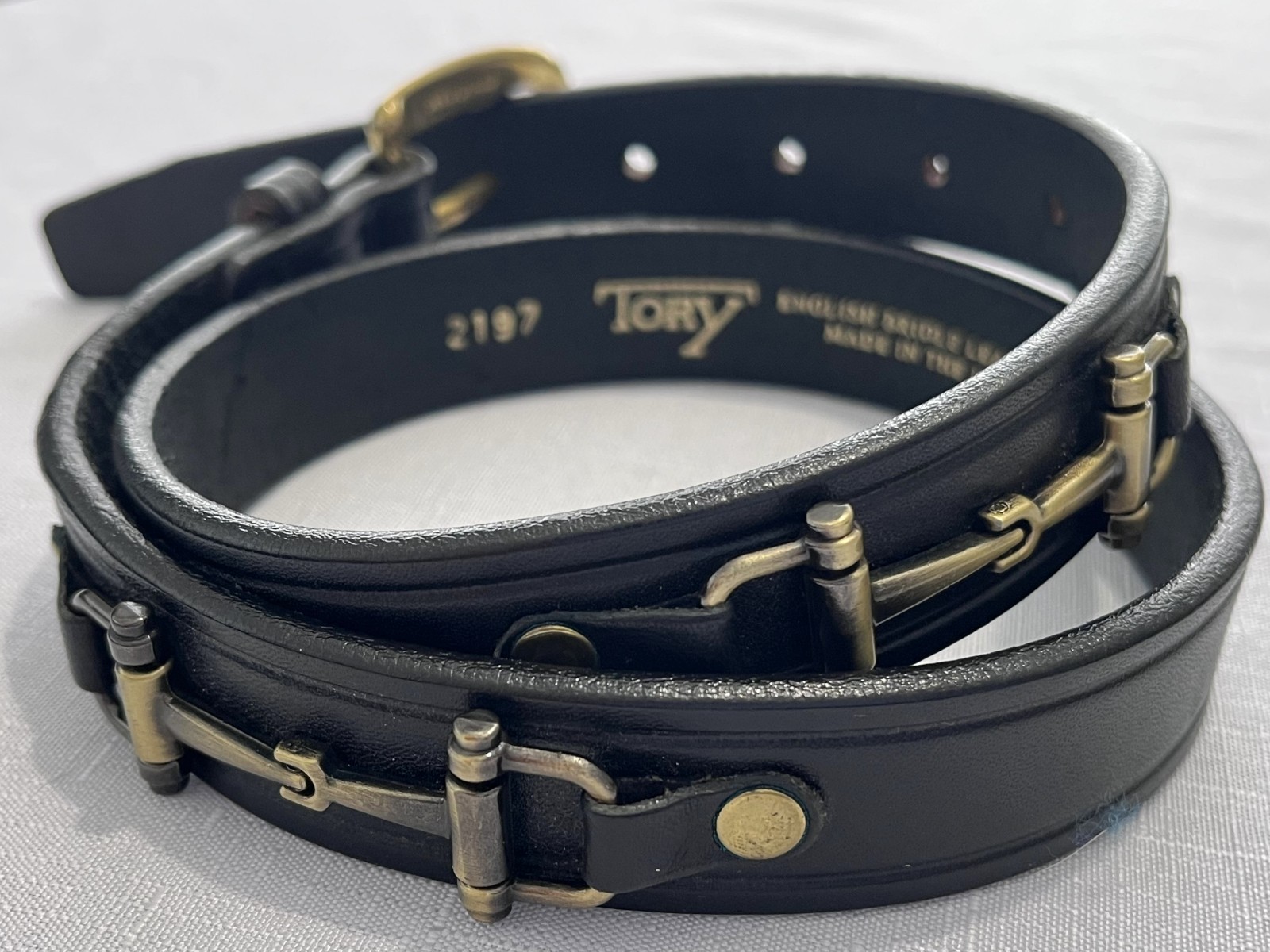 Tory English Bridle Leather Belt Women 28 Black Snaffle Bit Equestrian Horse USA thumbnail 2