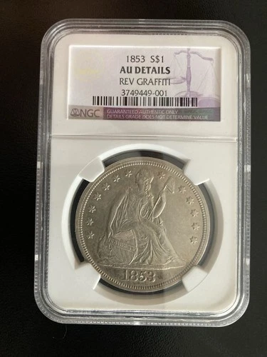 1853 Seated Liberty Silver Dollar Coin $1 - Rare Date - NGC AU Details