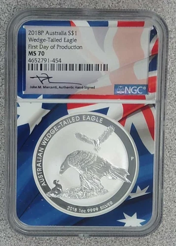 2018 P Australia 1 oz. .9999 Silver Wedge-Tailed Eagle NGC MS70 (454)