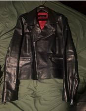 Gucci Men s Dark Blue Leather Biker Jacket Re...