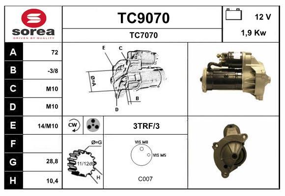 Démarreur SNRA TC9070 Peugeot Boxer 407 307 807 Traveller moteur diesel essence 12V