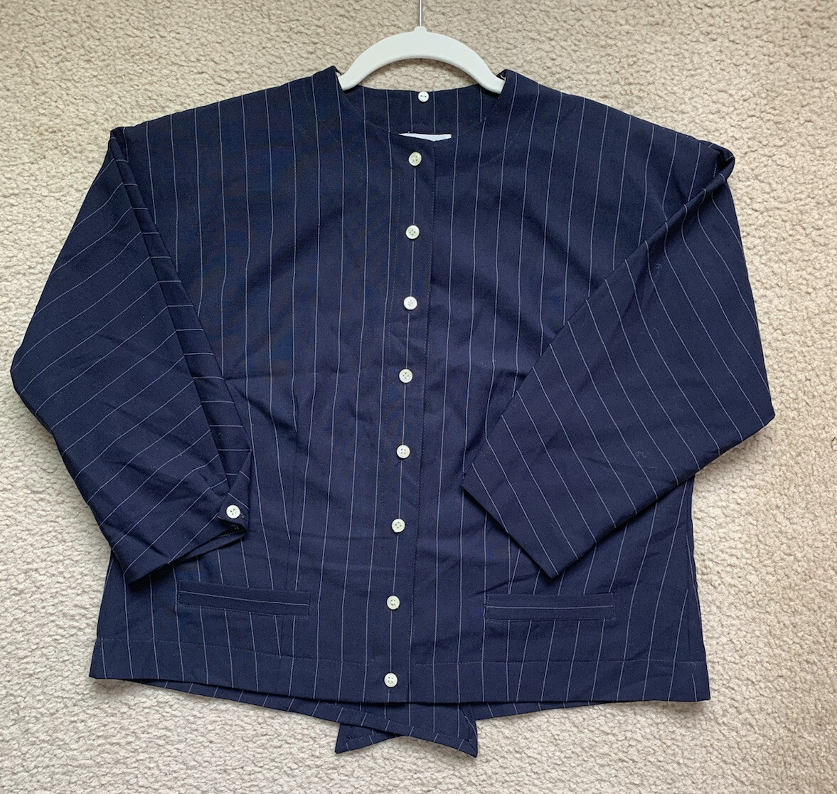 GERARD DAREL Navy /White Stripes 100% wool skirt suit SZ 38