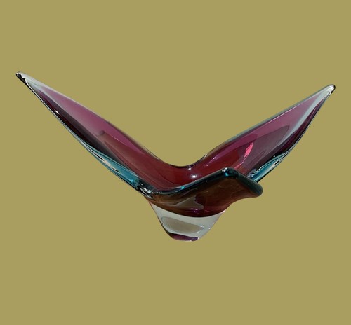 Große Vintage Murano Somerso Kunst Glas Vase Schale Skulptur rosa blau klar - Bild 4 von 20