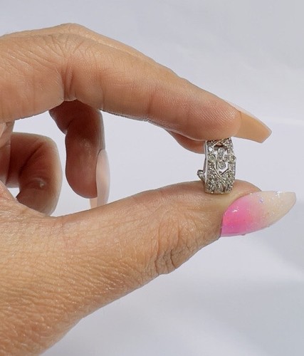 Diamond Earrings Dome Cluster Hoop Cuff 14K White Gold 0.75 TCW Omega Pierced - Picture 3 of 9