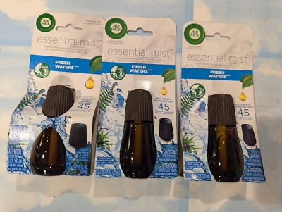 LOT (3) AIR WICK ESSENTIAL MIST FRESH WATERS REFILLS 0.67 FL OZ