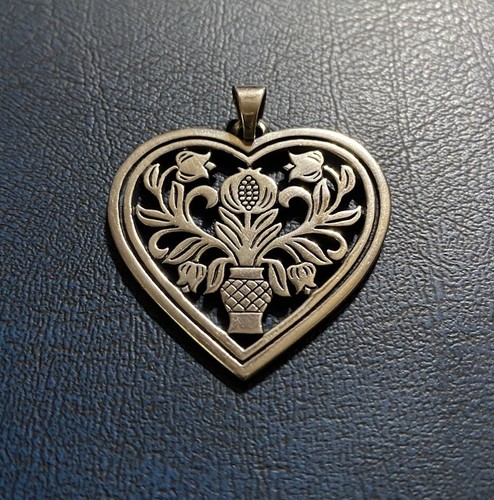 James Avery Herz Granatapfel Blumen Vase großer Anhänger Sterlingsilber nicht mehr produziert - Bild 8 von 9