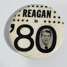 Ronald Reagan in 1980 Campaign Pin Back - Old Photo - Rare