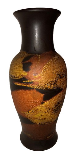 Vaso vintage Royal Haeger Pottery 10" terra avvolgente smalto lava arancione marrone MCM - Foto 5 di 8