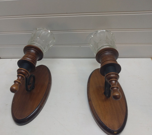 Wooden Wall Mounted Candle Holder Scones Farmhouse Home Decor 2pcs - Picture 3 of 7