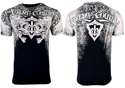 Maglietta Affliction T-Shirt Affliction Xtreme Couture - Con Stampa Teschio Biker, Taglie S-5XL, In Cotone, Colore Sabbia T-shirt Affliction Uomo - Foto 6