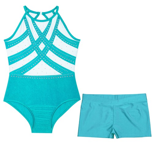 Kids Girls Suit Yoga Outfit Gymnastics Set Bodysuit Costumes Glittery Uniforms - Picture 40 of 51