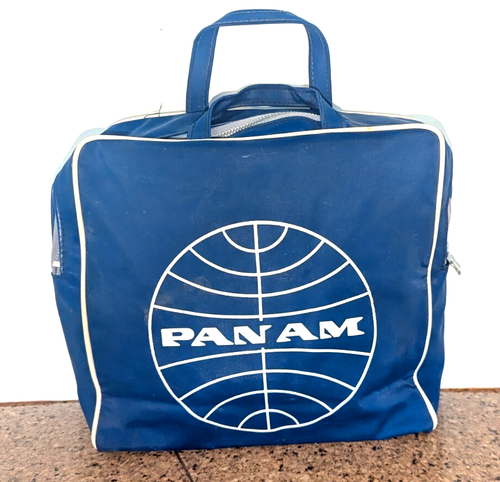 Pan Am Airlines Bag VINTAGE 1960'S Blue Nylon Crew Cabin Carry On American 12x10