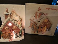 VTG Ceramic Gingerbread House Lighted 9" 2001 NOB