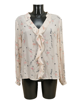 FROGBOX Damen Oberteil Tunika 40 DE Rosa mit Motiven Rüshen  ( S 8376 )