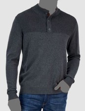  60 Club Room Men's Gray Button Mock Neck Long Sleeve Sweater Size Large
