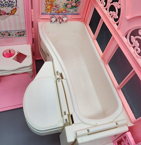 1998 Vintage Barbie Bed & Bath Playset House Fold Up Pink Bedroom - Foto 5 di 15