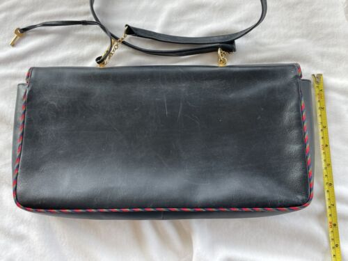 Designer Vintage 1979 Roberta di Camerino Purse Navy Leather Shoulder Cross Bag - Picture 14 of 16