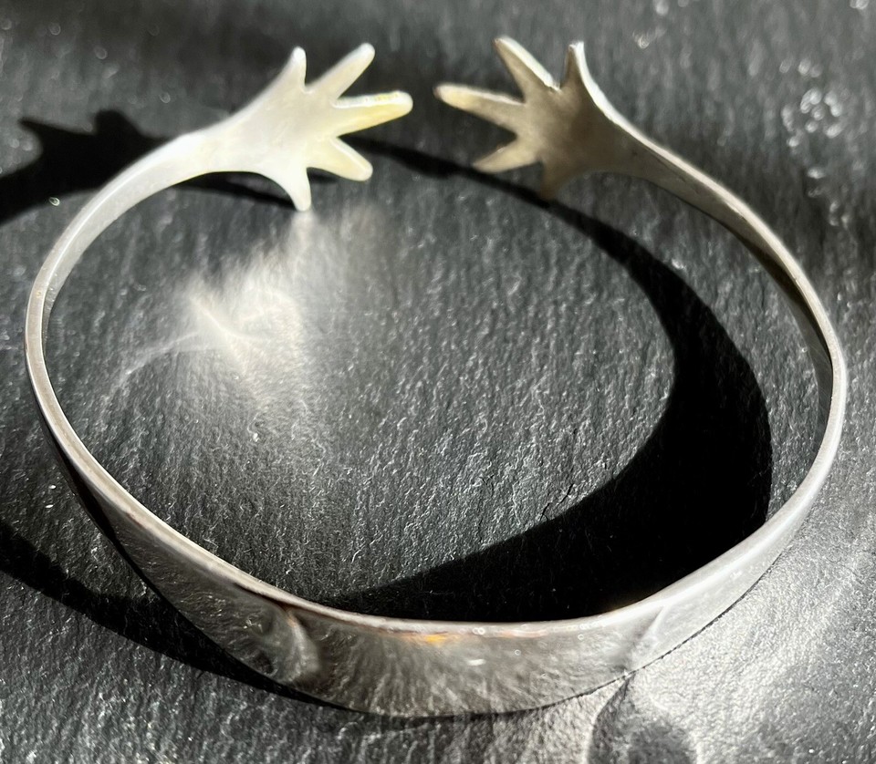 Unique Bangle Crafted From Antique Sterling Silver Sugar Tongs Fully