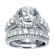 4.30Ct Round Cut Lab-Created Diamond Halo Engagement Ring Sets 14K White Gold FN