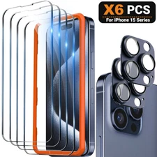For iPhone 15 Pro Max 15 Plus Tempered Glass Screen Metal Camera Lens Protector