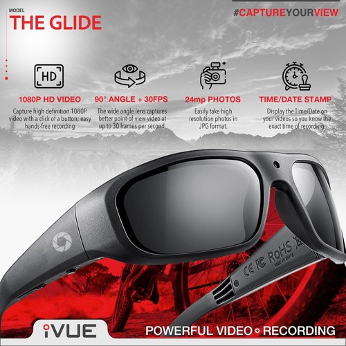 iVUE Glide 1080P HD Camera Eyewear, Ultra Slim, Wearable Video Recording DVR - Picture 2 of 7