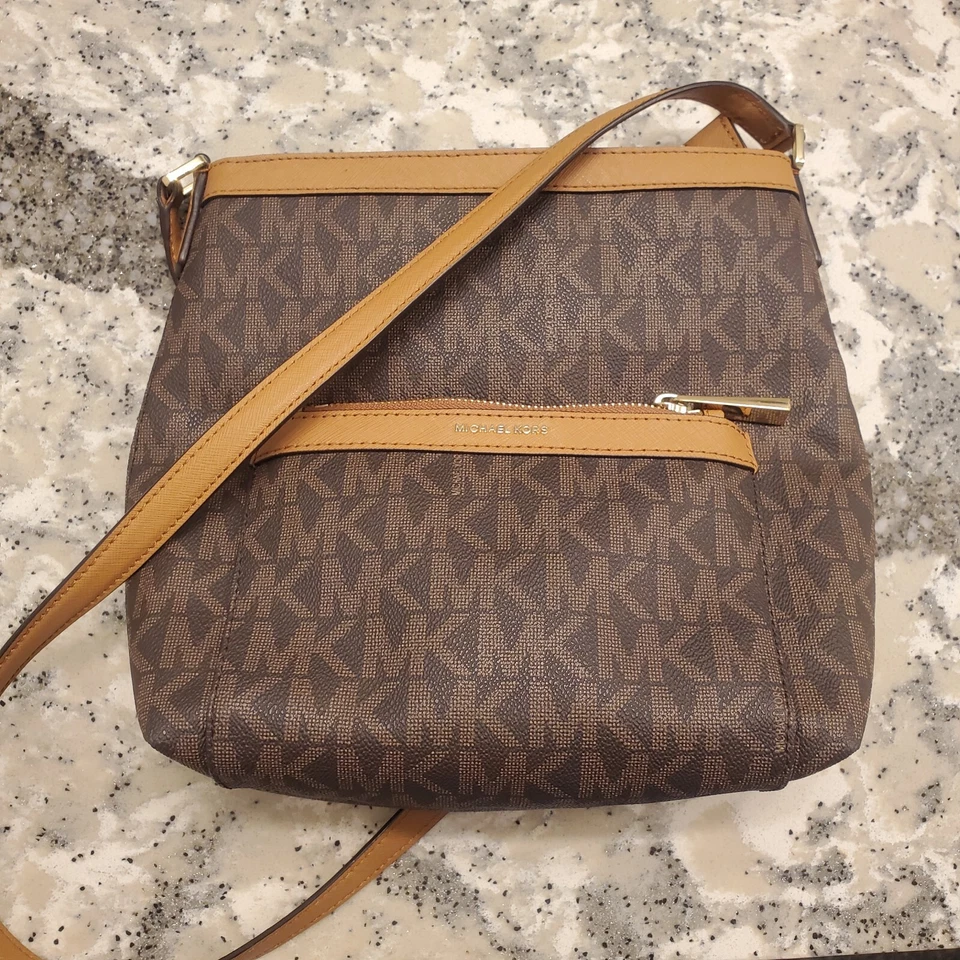 Michael Kors Brown Messenger Bag Faux Leather Monogram Logo Crossbody - Image 4 of 4
