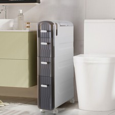 Slim Bathroom Storage Cabinet Freestanding Small Space Narrow Cabinets on Wheels