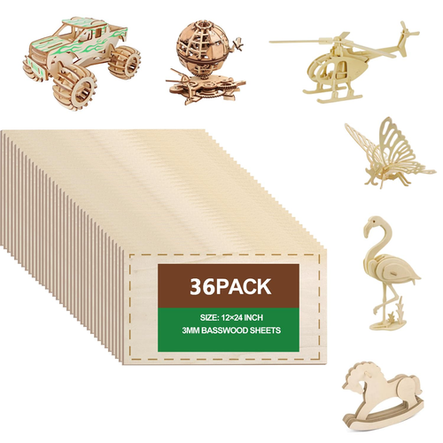36 Pack Basswood Sheets 12"X24"X1/8", 3Mm Basswood for Laser Cutting, Wood for L
