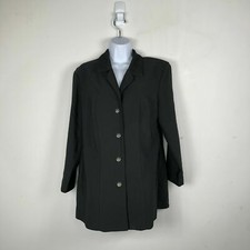 VINTAGE Vany Blazer sz 14 Black Lace Detail Pleated Stretch Shoulder Pads Career