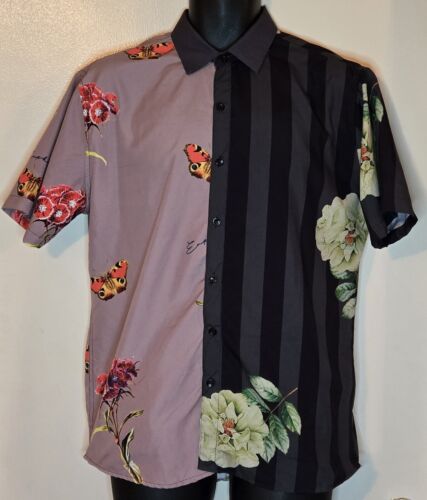Public Record Button Up Kurzarm Hemd Schmetterling Blumen Hawaii Aloha M