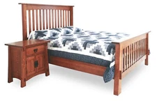 Amish Mission Arts and Crafts Solid Wood Bed Slatted Headboard Tenons