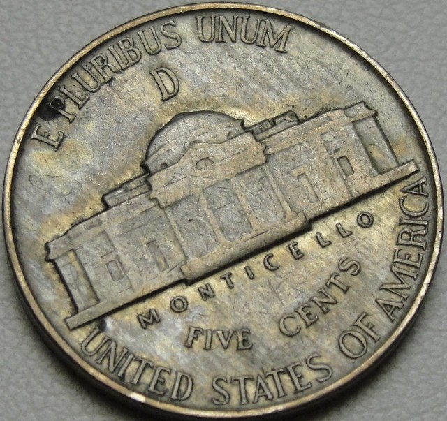 1944-D 5C Jefferson Nickel, Toned, War Nickel, Silver, #10157