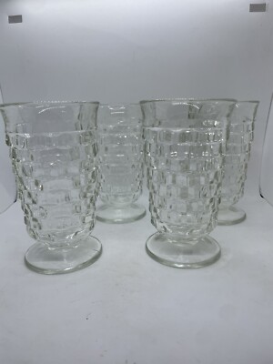 FOSTORIA ~ American Clear ~ Four 6  Ice Tea Glasses ~ USA. Small Cracks See Pics