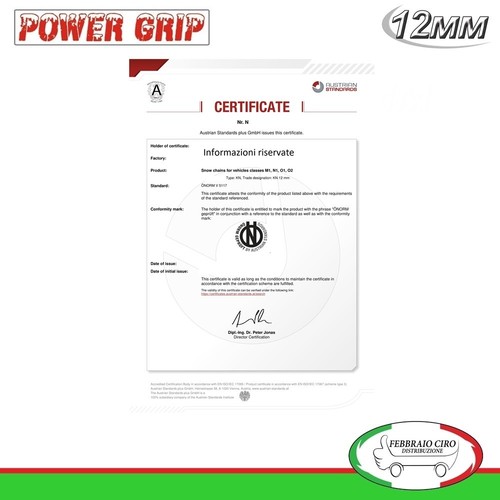 16F245 Catene da Neve Power Grip 16mm Omologate Gruppo 245 pneumatici 245//50R19