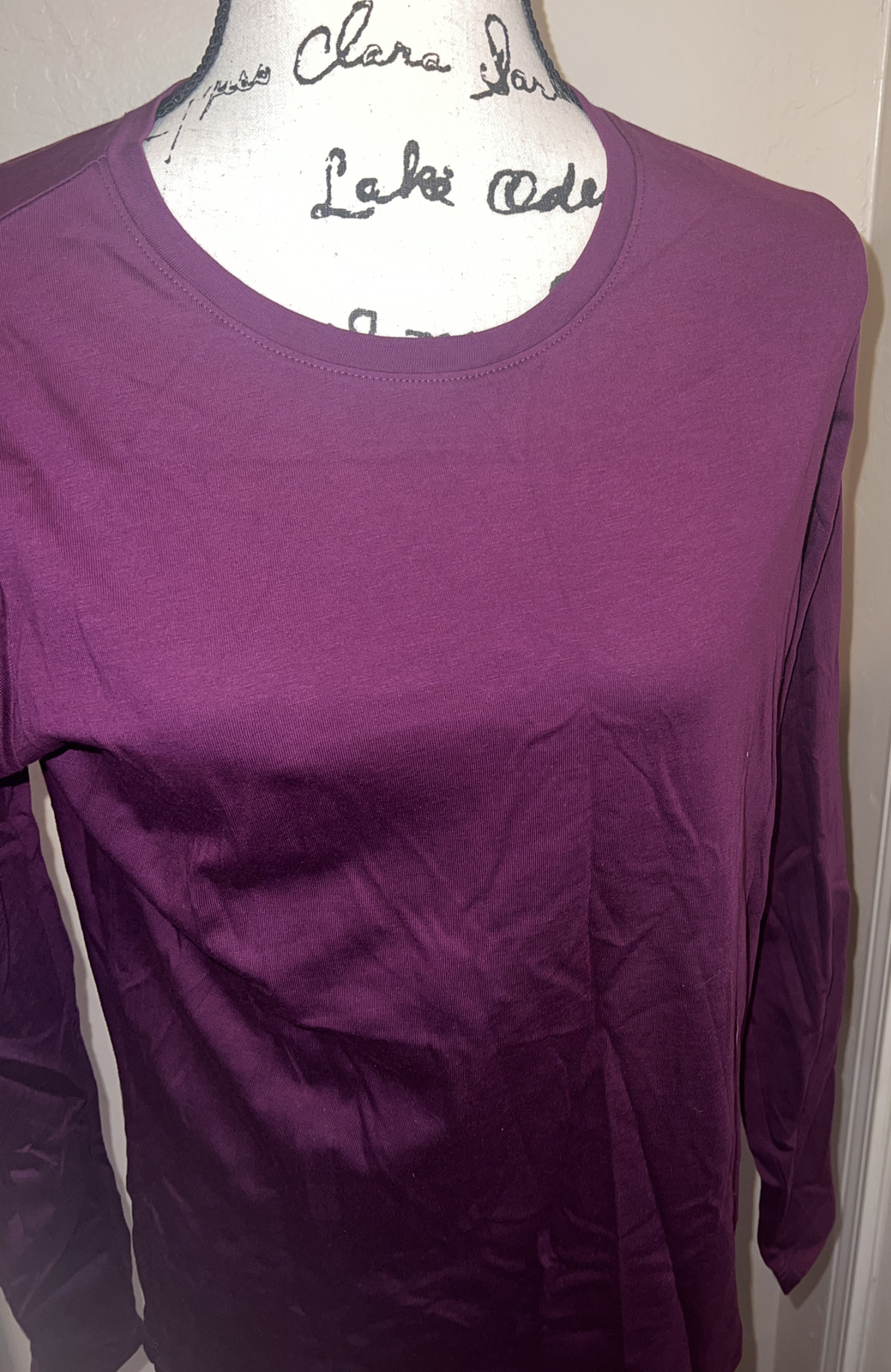 Lands End Womens T Shirt Top Long Sleeve Crew Neck Cotton Relaxed