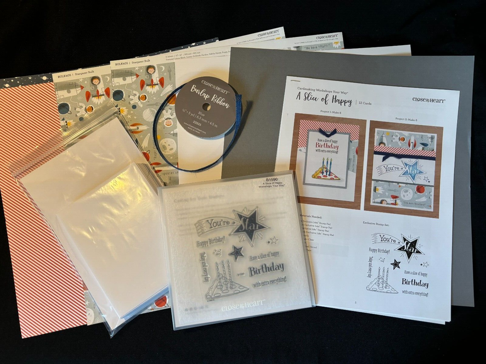 CTMH A Slice of Happy Birthday Cardmaking Kit G1148, stamp, ribbon