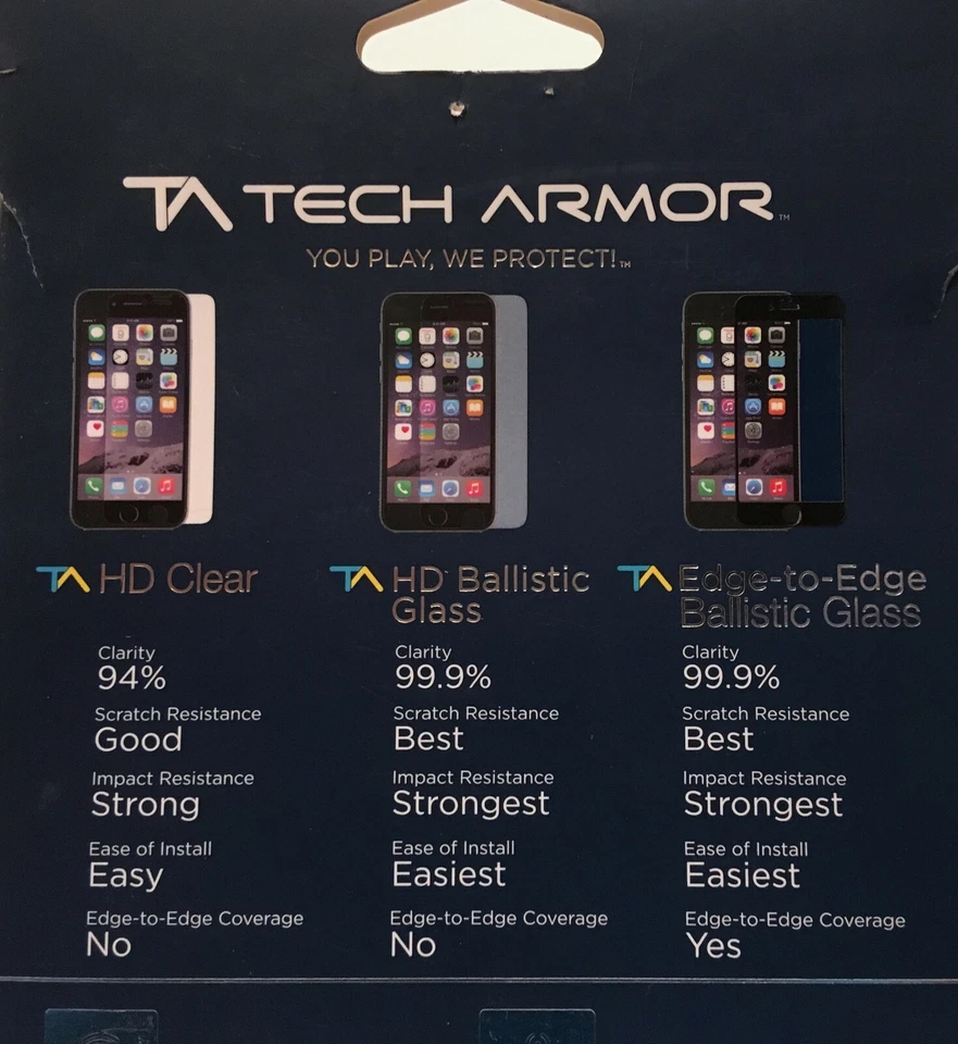 Protector de pantalla de vidrio balístico Tech Armor iPhone 6 Plus 5,5 pulgadas gris espacial Foto 4 de 4